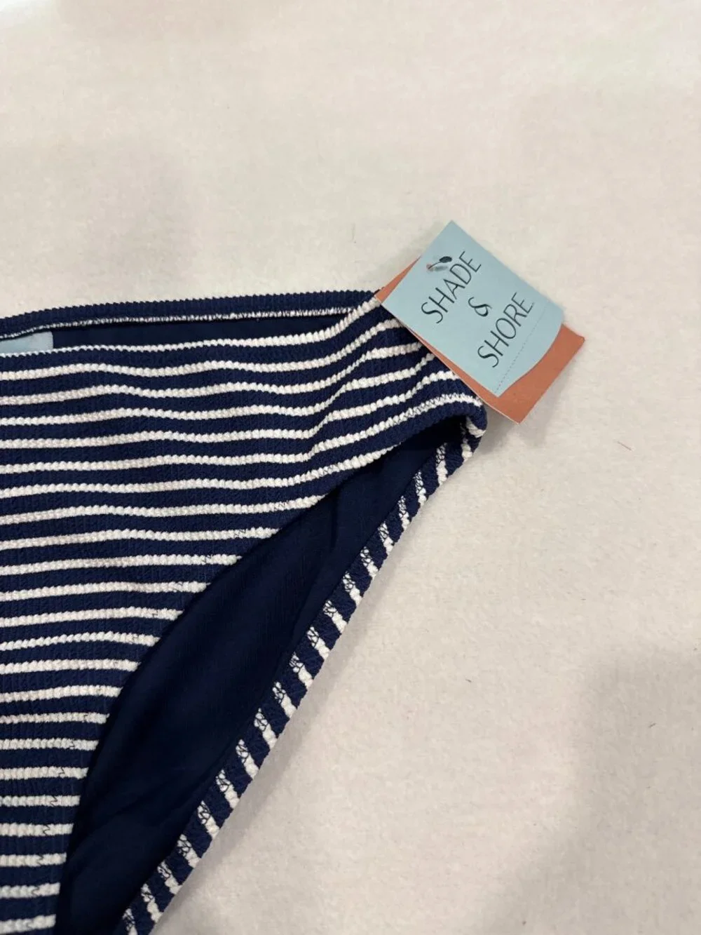Shade & Shore MEDIUM 8-10 Navy Blue & White striped Swimsuit bottoms NEW